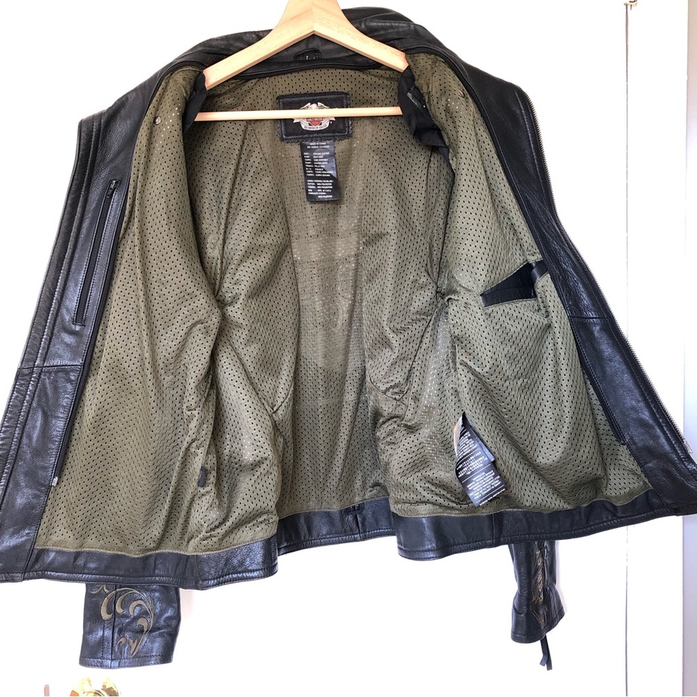 Women’s Harley Davison Gunuine Leather Motorcycle Jacket Size Large Embroidered - Picture 6 of 10